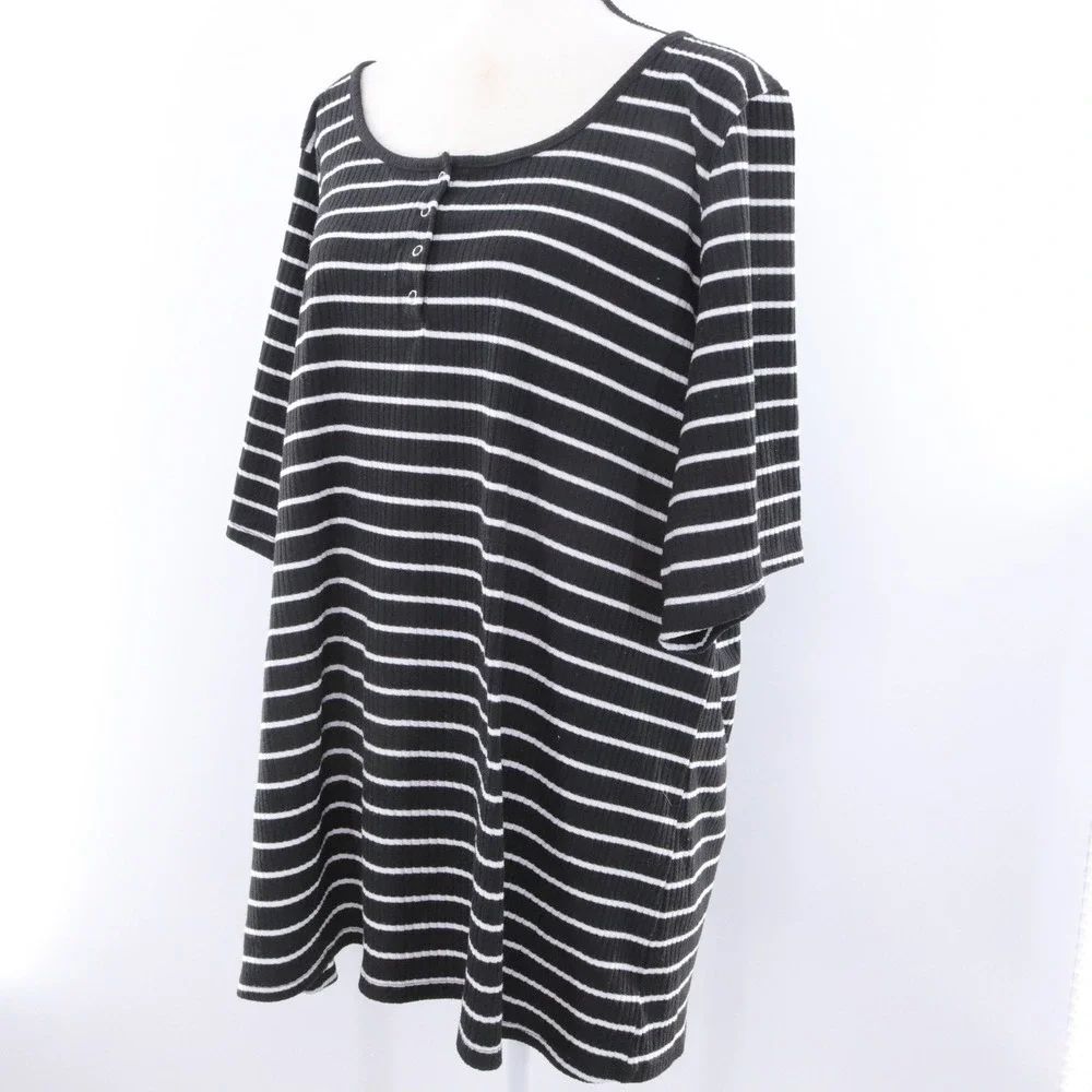 Torrid Black White Striped Ribbed Henley Tunic Dress Plus Size 5